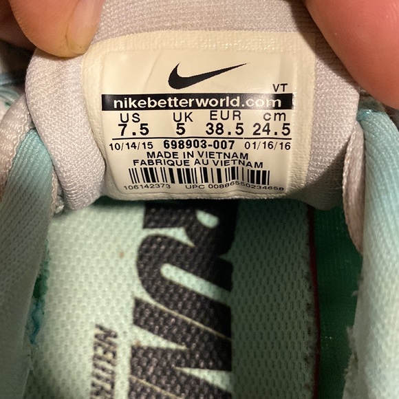 Nike Women's Air Max 2015 Pr Pltnm/Blk/Grn Glw/Lght Aq Running Shoes - Picture 8 of 9